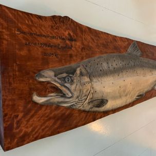 Salmon on stained birch